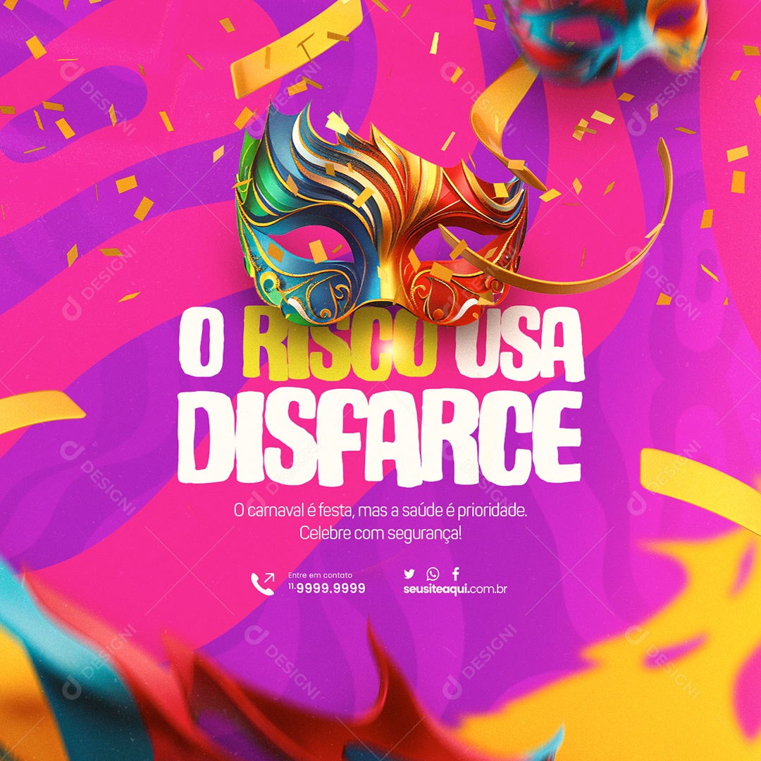 Carnaval O Risco Usa Disfarce Social Media PSD Editável