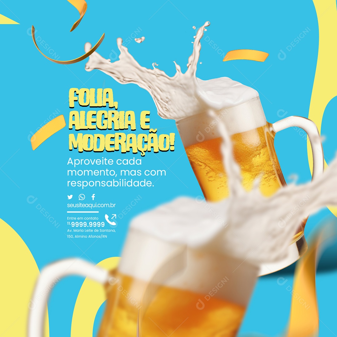 Carnaval Folia Alegria e Moderação Social Media PSD Editável