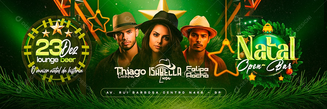 Carrossel Flyer Natal Open Bar Thiago Cunha Isabella Lima Felipe Rocha Social Media PSD Editável