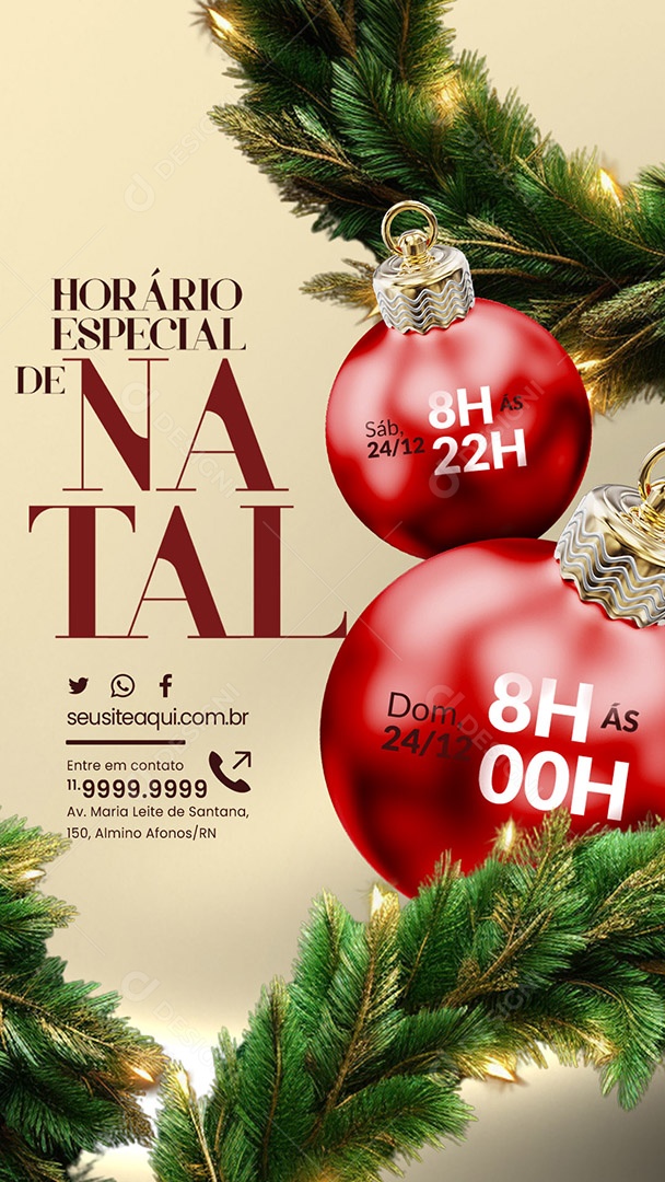 Story Horário Especial de Natal Sábado Domingo Social Media PSD Editável