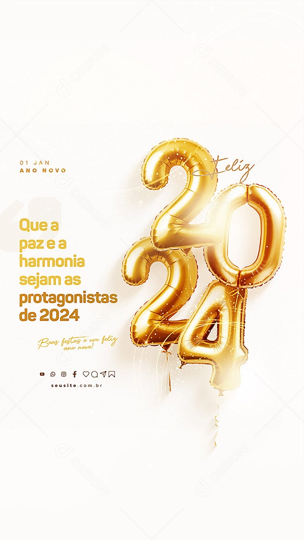 Story Feliz 2024 Ano Novo Que a Paz e a Harmonia Estejam Sempre Presentes em Seu Lar Social Media PSD Editável