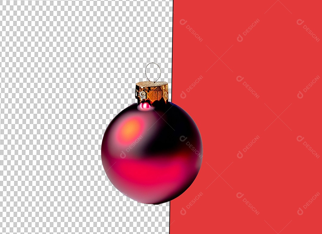 Bola para Decoração de Natal Vermelha Elemento 3D para Composição PSD