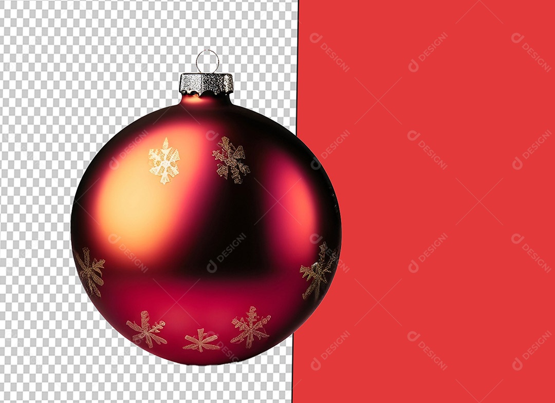 Bola para Decoração de Natal Vermelha com Flocos de Neve Elemento 3D para Composição PSD
