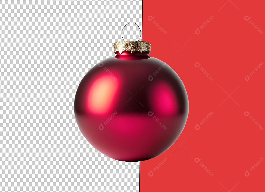 Bola para Decoração de Natal Vermelha Elemento 3D para Composição PSD