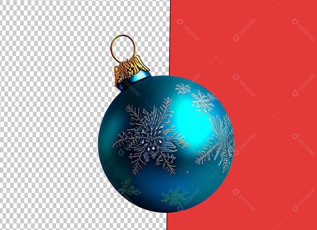 Elemento 3D Bola para Decoração de Natal Azul com Flocos de Neve para Composição PSD