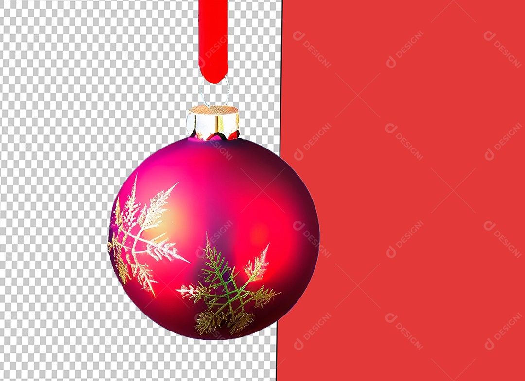 Elemento 3D Bola para Decoração de Natal Vermelha com Flocos de Neves para Composição PSD