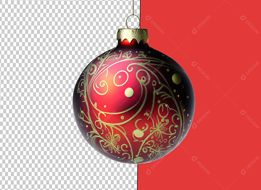 Elemento 3D Bola para Decoração de Natal Vermelha com Desenhos Decorativos para Composição PSD