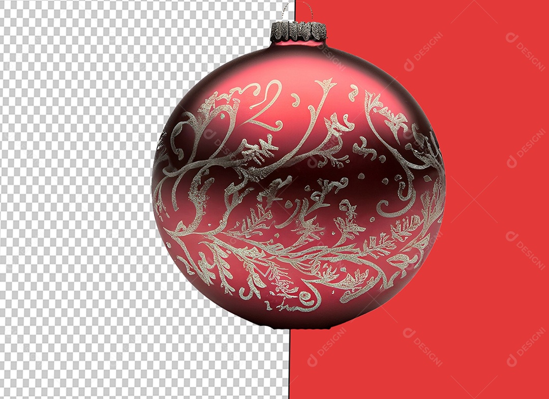 Bola para Decoração de Natal Vermelha Elemento 3D para Composição PSD