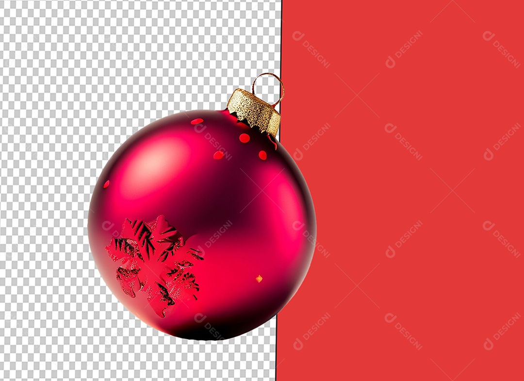 Elemento 3D Bola para Decoração de Natal Vermelha com Flocos de Neve para Composição PSD
