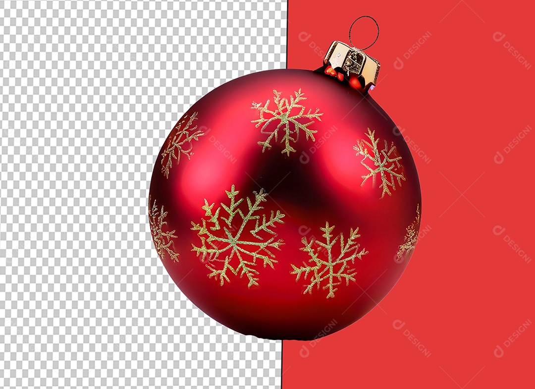 Bola para Decoração de Natal Vermelha com Flocos de Neve Elemento 3D para Composição PSD