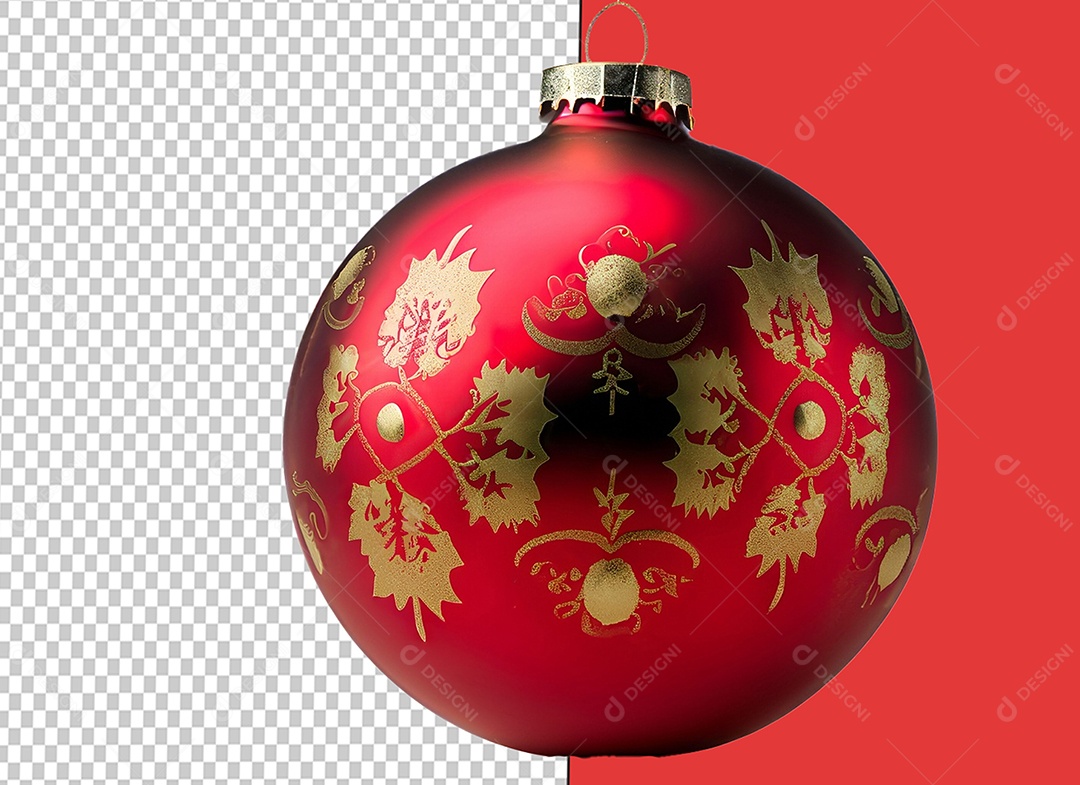 Bola para Decoração de Natal Vermelha Elemento 3D para Composição PSD
