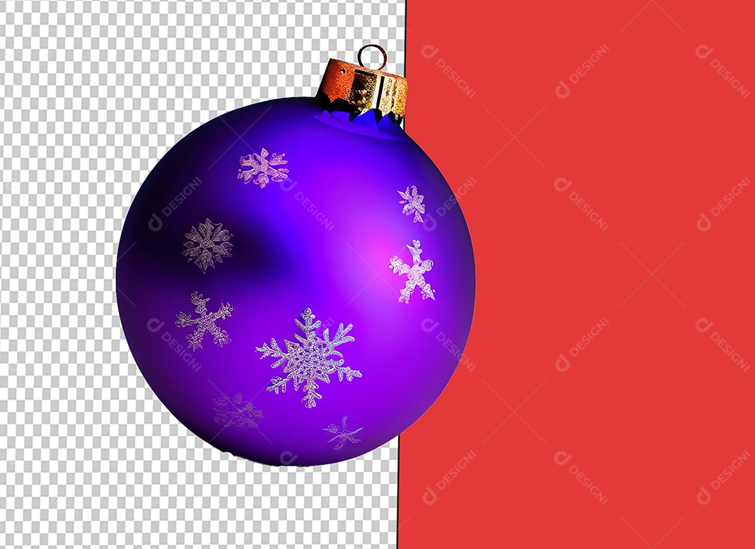 Bola para Decoração de Natal Elemento 3D Roxo com Flocos de Neve para Composição PSD
