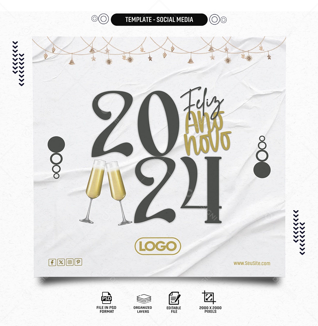 Social Media Feed Feliz Ano Novo 2024 PSD Editável