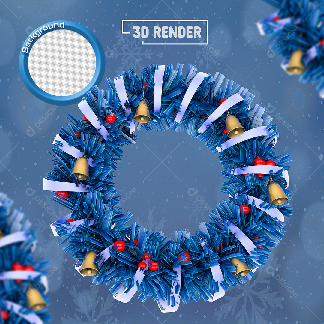 Elemento 3D Guirlanda Azul De Natal Para Composição PSD