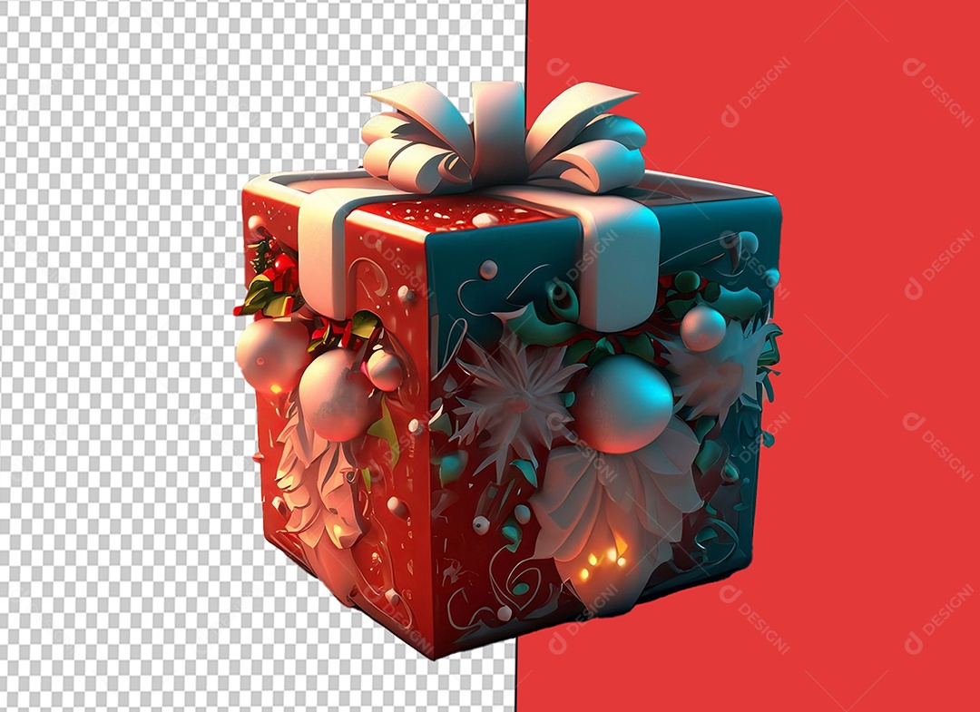 Elemento 3D Caixa De Presente Vermelho com Decoração Natalina para Composição PSD