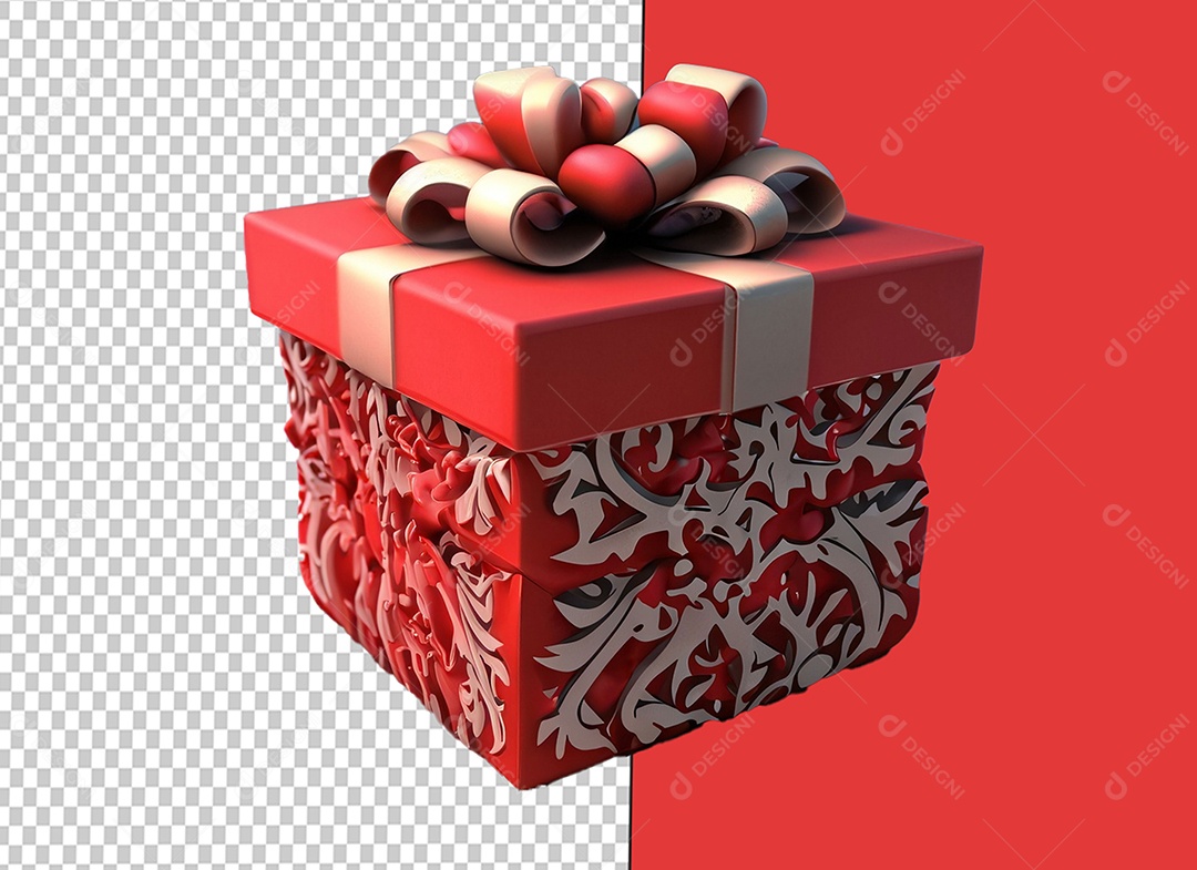 Elemento 3D Caixa De Presente Vermelho com Decoração Natalina para Composição PSD