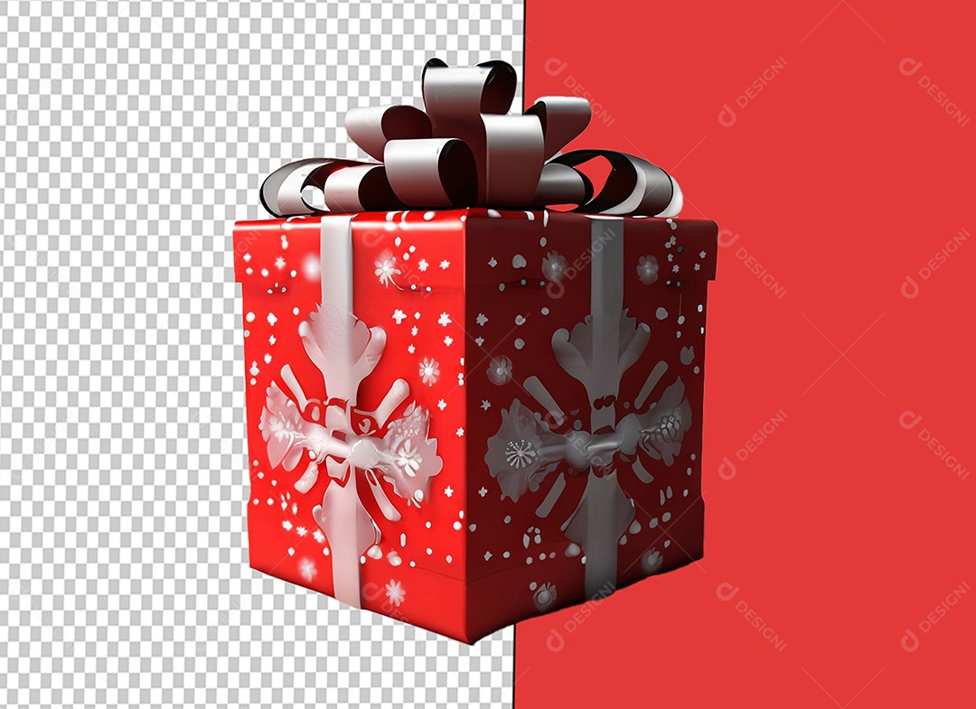 Caixa De Presente Elemento 3D Vermelho com Decoração Natalina para Composição PSD