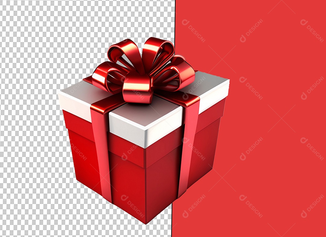 Caixa De Presente de Natal Elemento 3D Vermelho com Laço Vermelho para Composição PSD