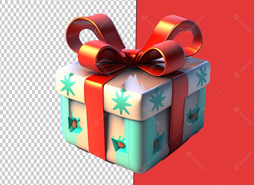Caixa De Presente de Natal Elemento 3D Colorido para Composição PSD