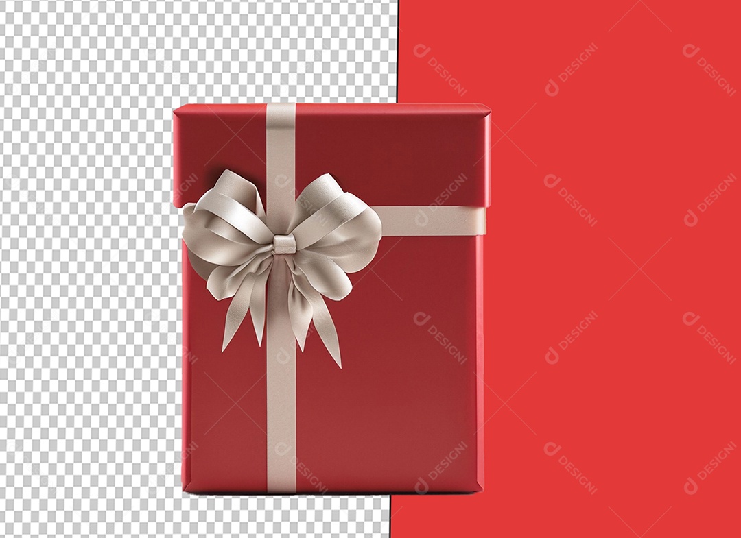 Caixa De Presente de Natal Elemento 3D Vermelho e Branco para Composição PSD