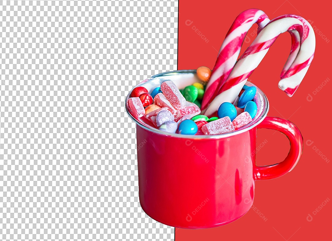 Caneca Vermelha com Decoração Natalina Elemento 3D para Composição PSD