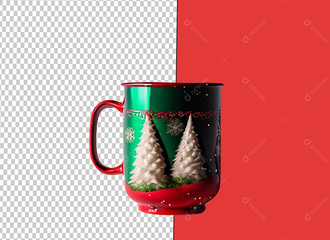 Caneca Vermelha e Verde com Decoração Natalina Elemento 3D para Composição PSD