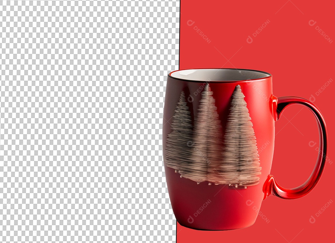 Caneca Vermelha com Decoração Natalina Elemento 3D para Composição PSD