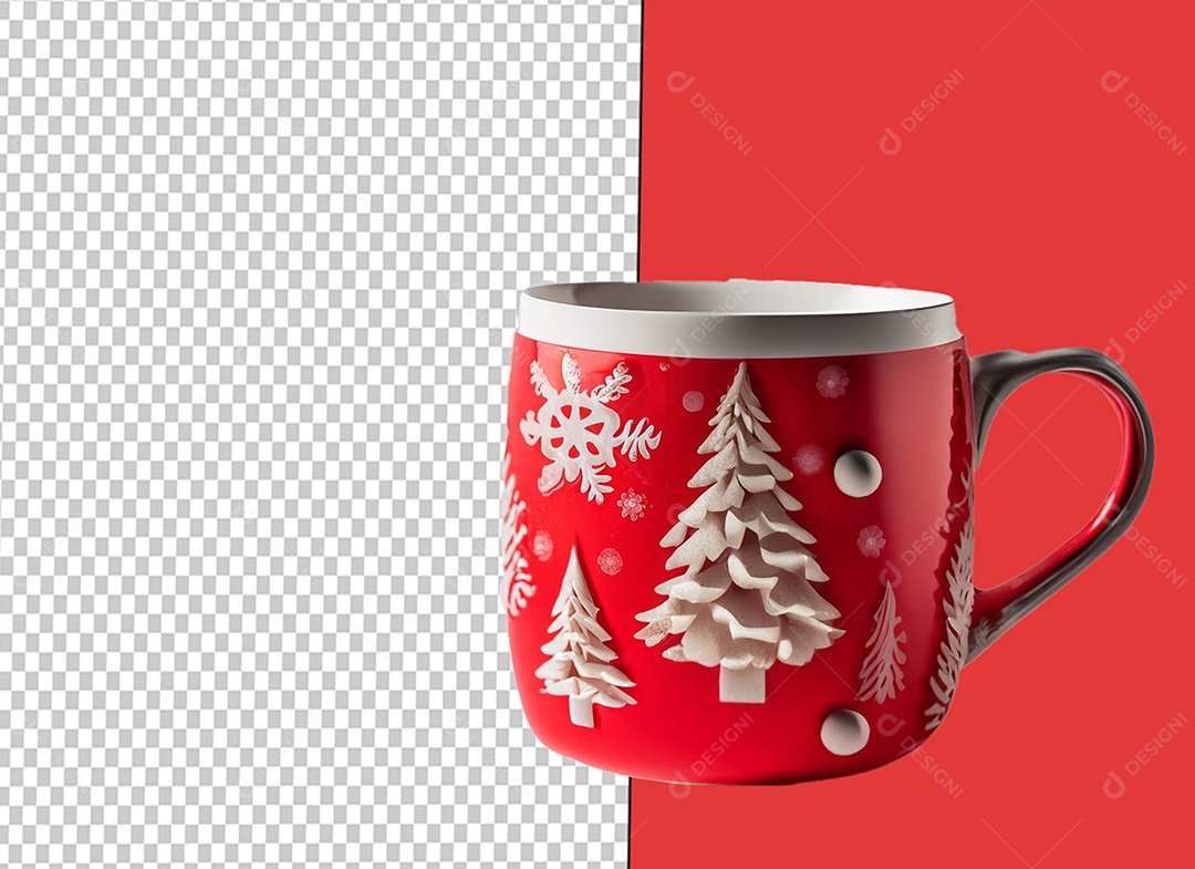 Caneca Vermelha com Decoração Natalina Elemento 3D de Natal para Composição PSD