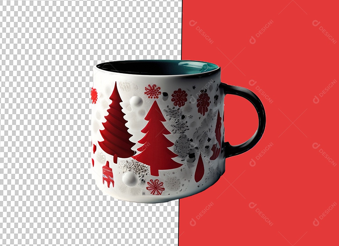 Caneca Branca com Decoração Natalina Elemento 3D de Natal para Composição PSD