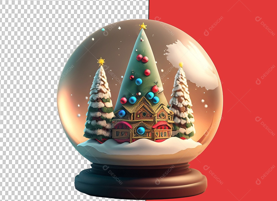Globo de Neve com Árvores de Natal Objeto de Decoração Elemento 3D para Composição PSD