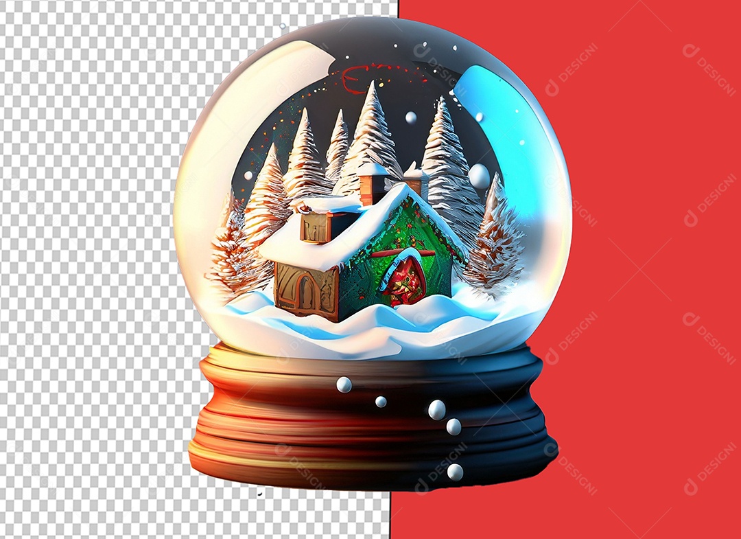 Globo de Neve com Casa e Árvores de Natal Objeto de Decoração Elemento 3D para Composição PSD