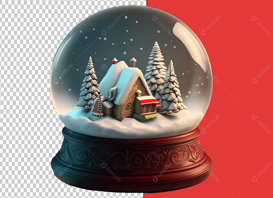 Globo de Neve com Casa e Árvores de Natal Objeto de Decoração Elemento 3D para Composição PSD