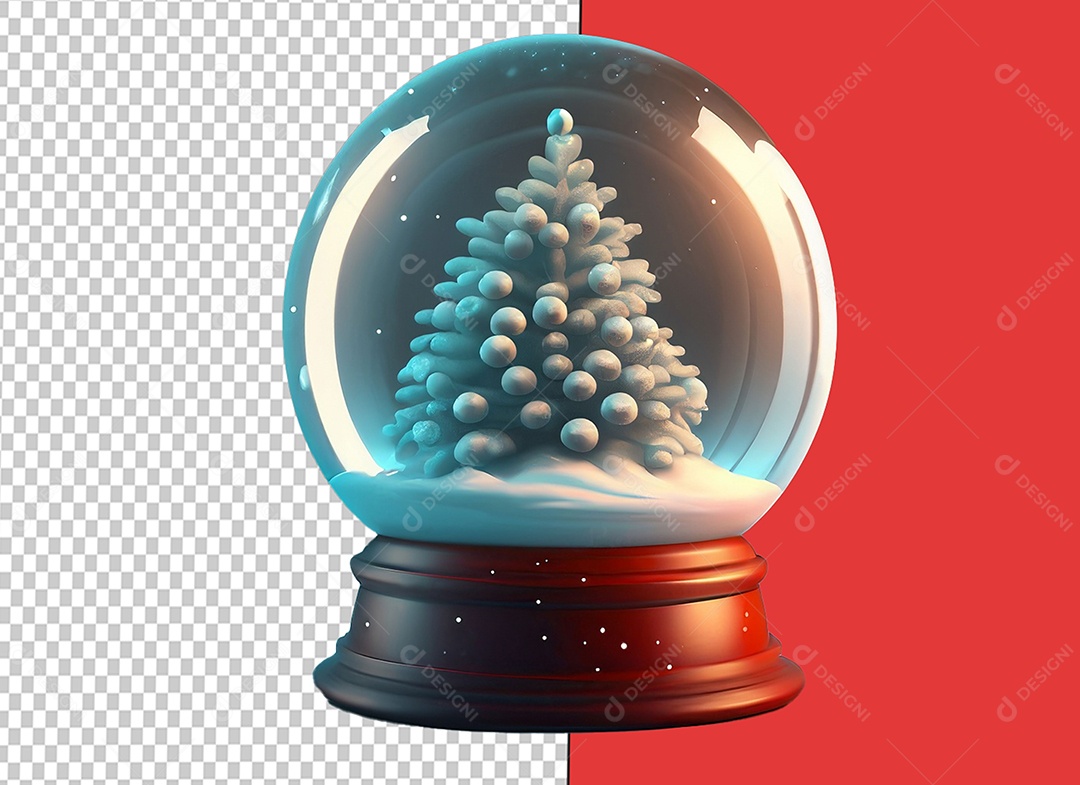 Globo de Neve com Árvore de Natal Objeto de Decoração Elemento 3D para Composição PSD