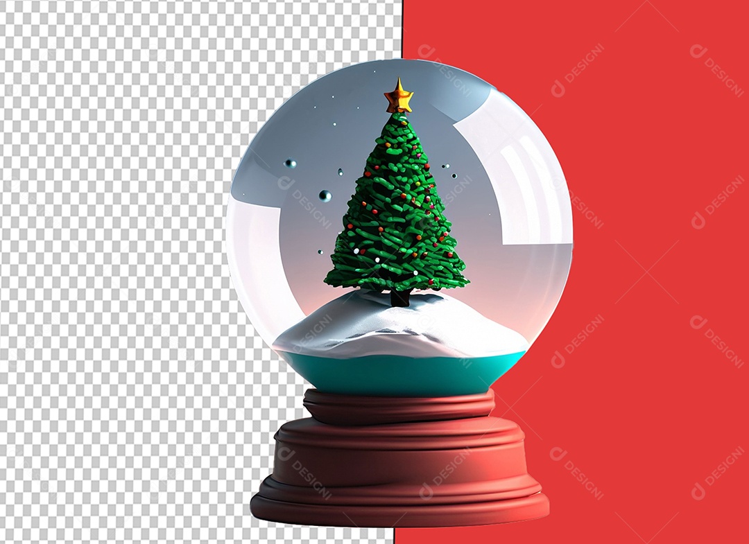 Globo de Neve com Árvore de Natal Objeto de Decoração Elemento 3D para Composição PSD