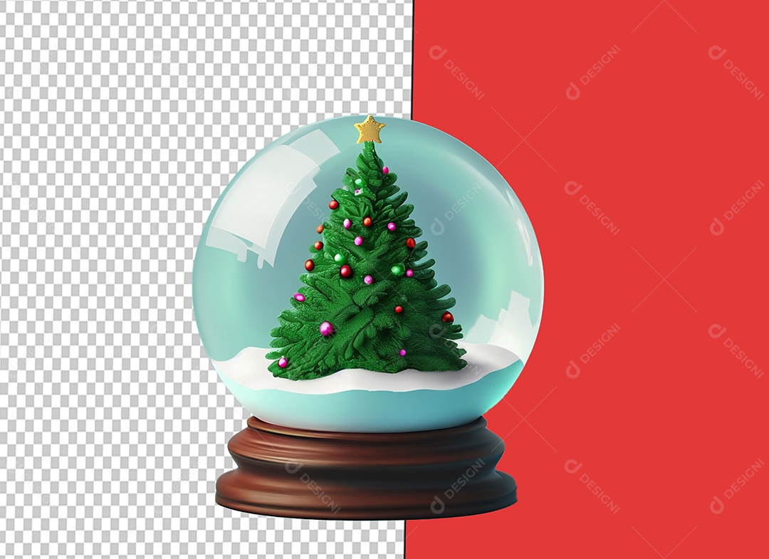 Globo de Neve com Árvore de Natal Objeto de Decoração Elemento 3D para Composição PSD