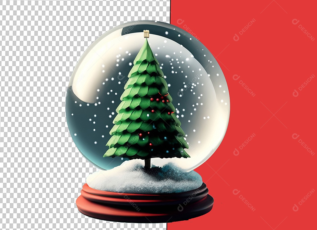Globo de Neve com Árvore de Natal Objeto de Decoração Elemento 3D para Composição PSD