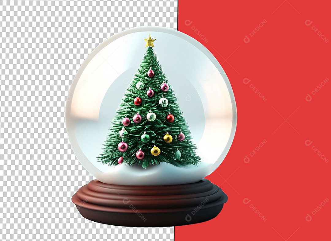 Globo de Neve com Árvore de Natal Objeto de Decoração Elemento 3D para Composição PSD