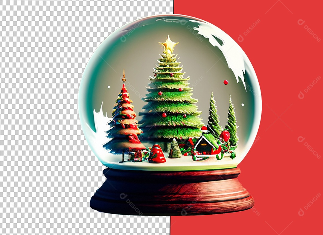 Globo de Neve com Casa e Árvores Objeto de Decoração Natalina Elemento 3D para Composição PSD