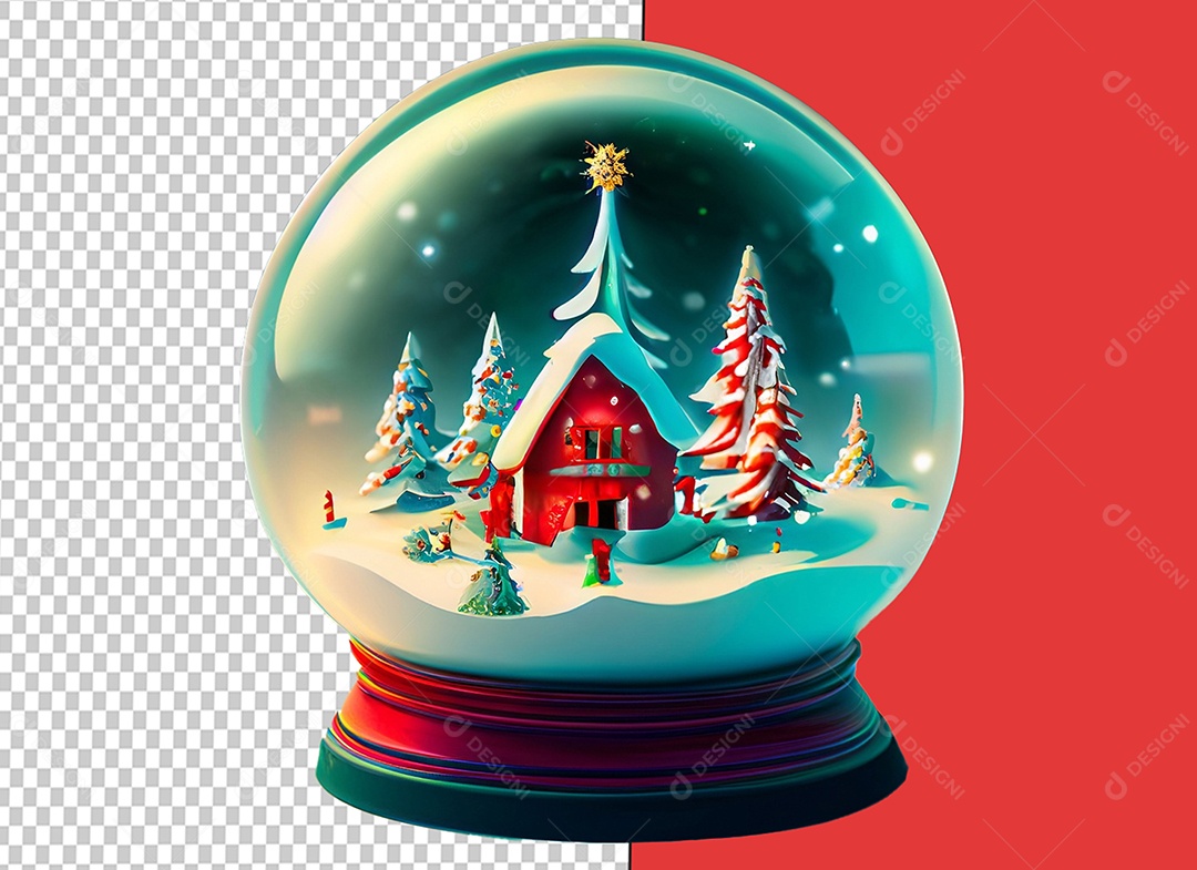 Elemento 3D Globo de Neve com Casa e Árvores Objeto de Decoração Natalina para Composição PSD