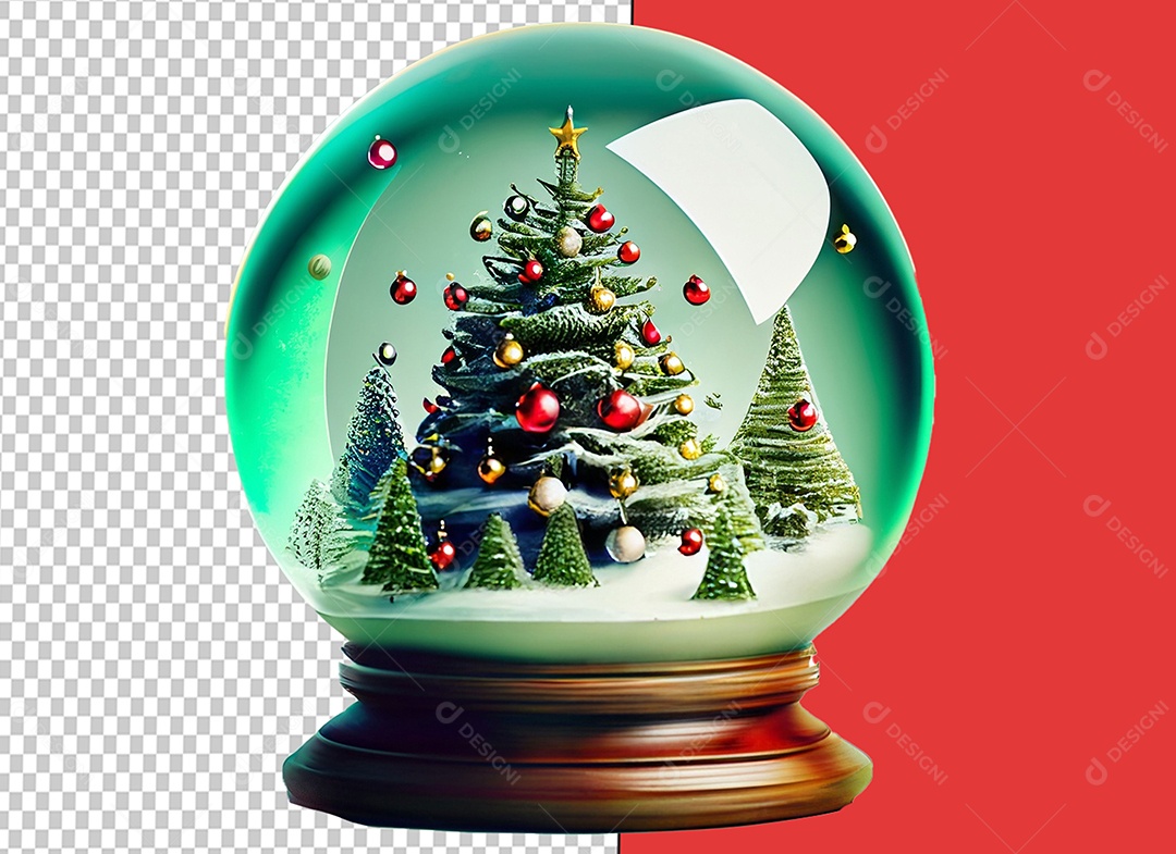 Elemento 3D Globo de Neve com Árvores Objeto de Decoração Natalina para Composição PSD