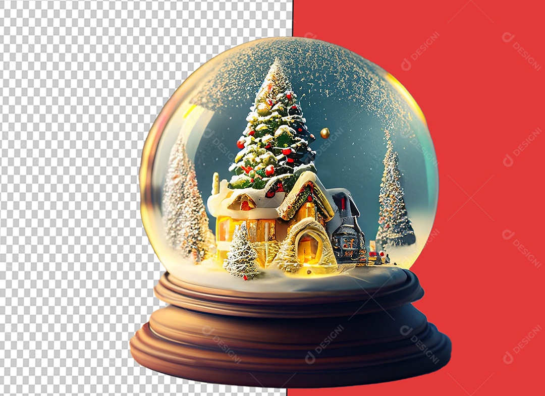 Elemento 3D Globo de Neve com Casa e Árvores Objeto de Decoração Natalina para Composição PSD
