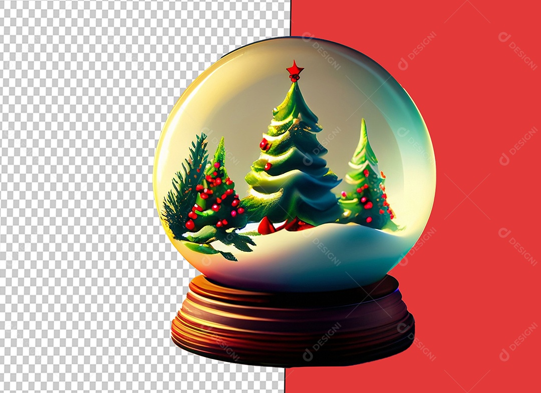 Elemento 3D Globo de Neve com Árvores Decoração Natalina para Composição PSD