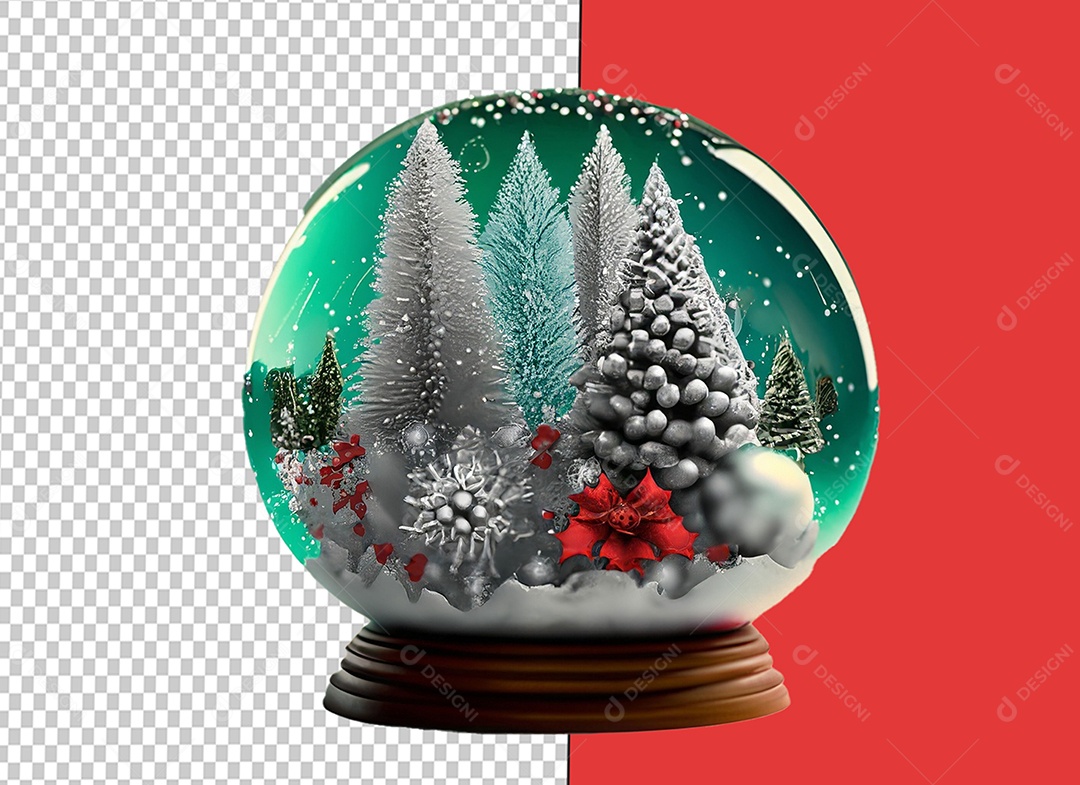 Globo de Neve com Árvores Decoração Natalina Elemento 3D para Composição PSD