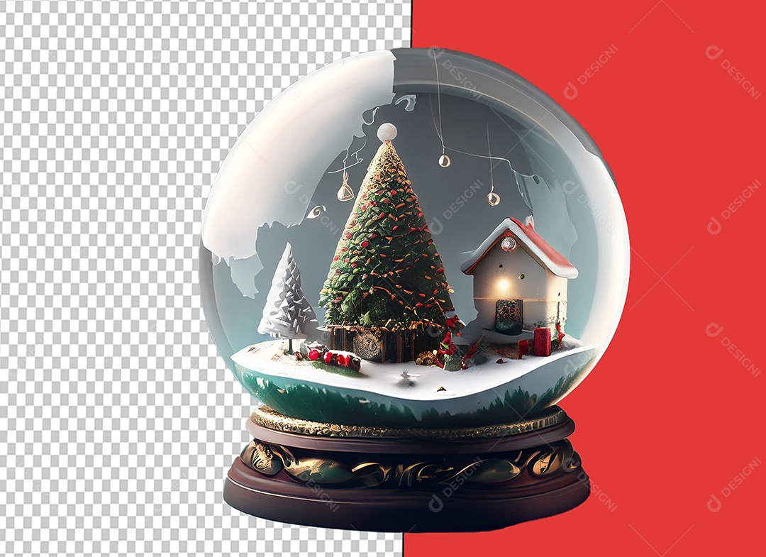 Globo de Neve com Casa Decoração Natalina Elemento 3D para Composição PSD