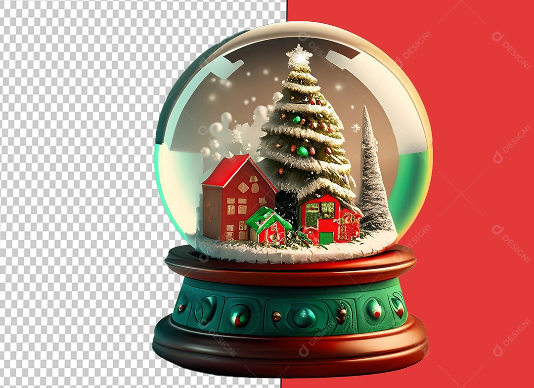 Globo de Neve com Casa Decoração Natalina Elemento 3D para Composição PSD