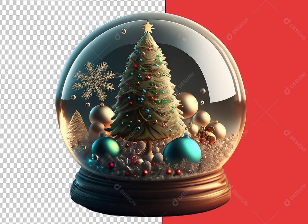 Globo de Neve com Casa Decoração Natalina Elemento 3D para Composição PSD