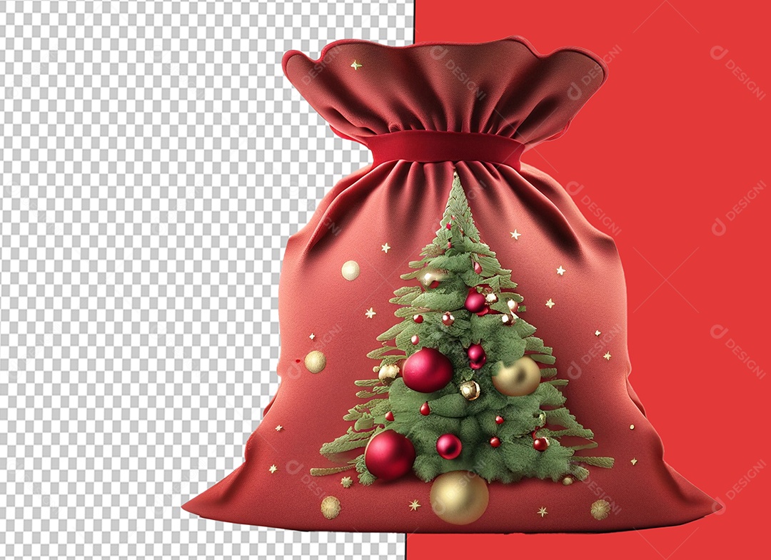 Saco de Presentes do Papai Noel Elemento 3D de Natal para Composição PSD
