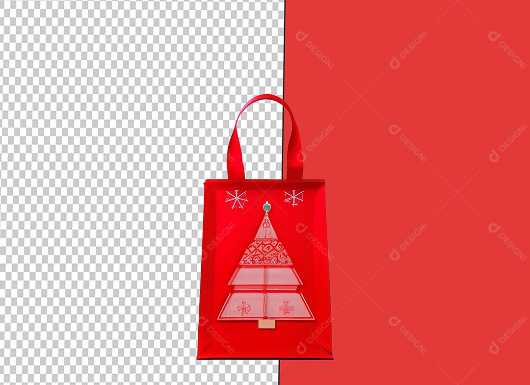 Sacola de Compras de Natal Vermelha Elemento 3D para Composição PSD