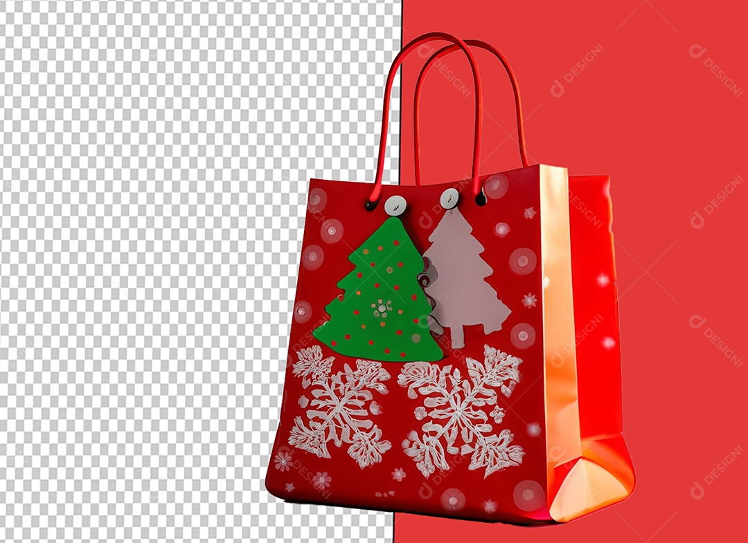Sacola de Compras de Natal Vermelha Elemento 3D para Composição PSD