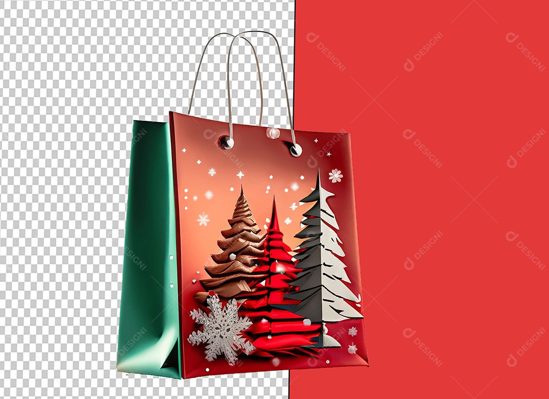 Sacola de Compras de Natal Vermelha e Verde Elemento 3D para Composição PSD